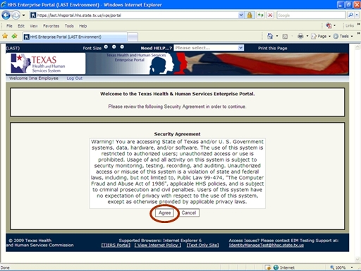 Screenshot of Security Agreement page